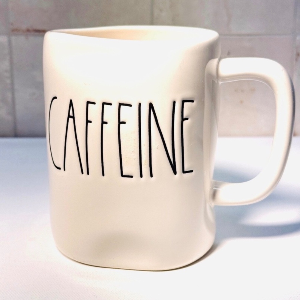 Rae Dunn Caffeine White Black Coffee Mug Matte Finish Large Oversized Fun Shape